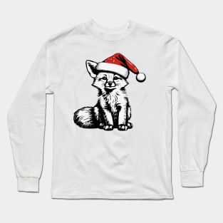 Christmas Elephant with Santa Hat Long Sleeve T-Shirt